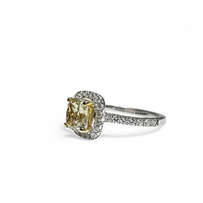 Natural Fancy Intense Yellow Cushion Cut Diamond Ring