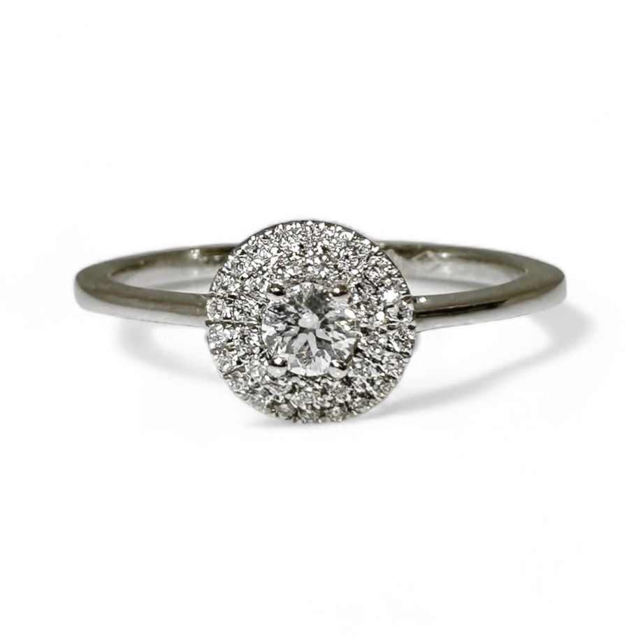 0.15 CT DOUBLE HALO ROUND SOLITAIRE RING