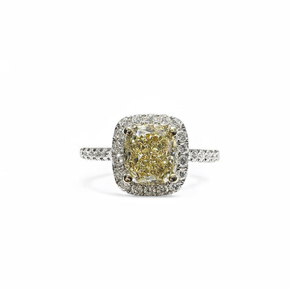 Natural Fancy Intense Yellow Cushion Cut Diamond Ring