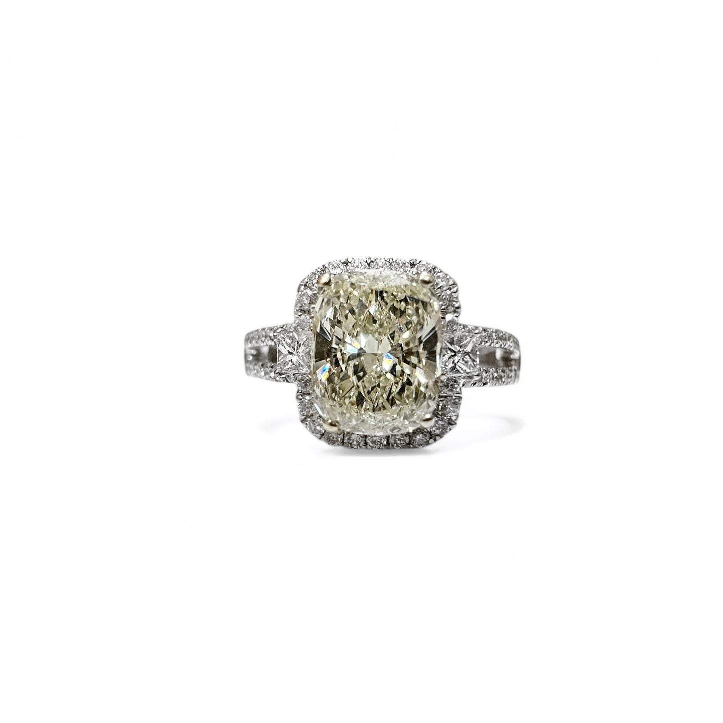 Natural Light Fancy Yellow Long Cushion Cut Diamond Ring