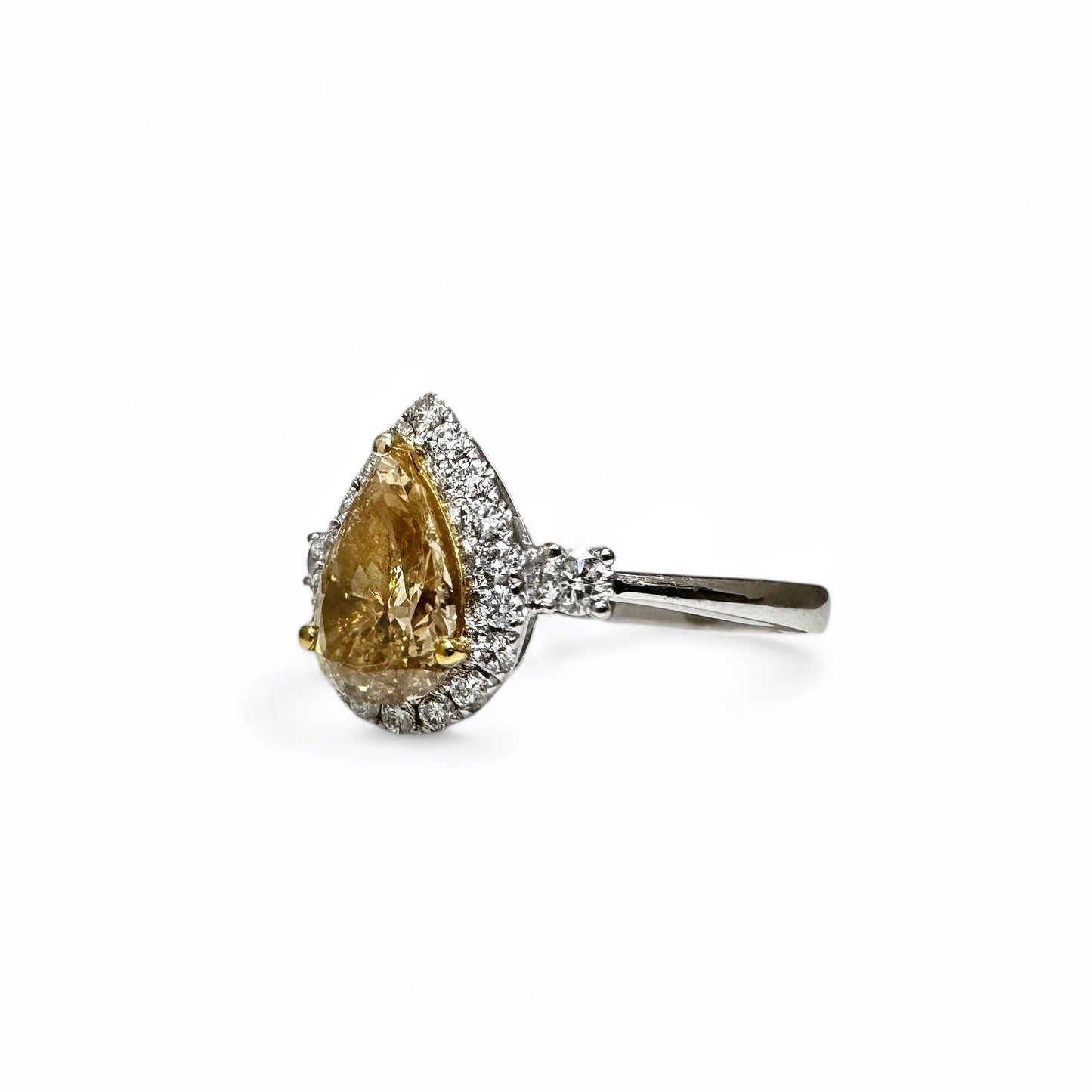 Natural Fancy Brownish Yellow Pear Shaped Diamond Ring