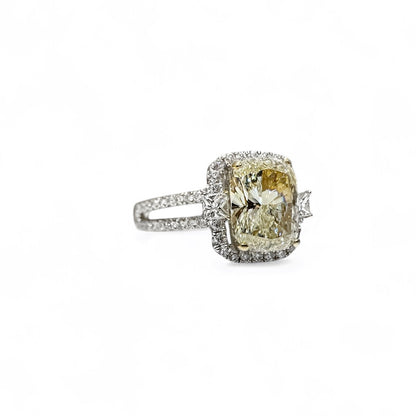 Natural Light Fancy Yellow Long Cushion Cut Diamond Ring