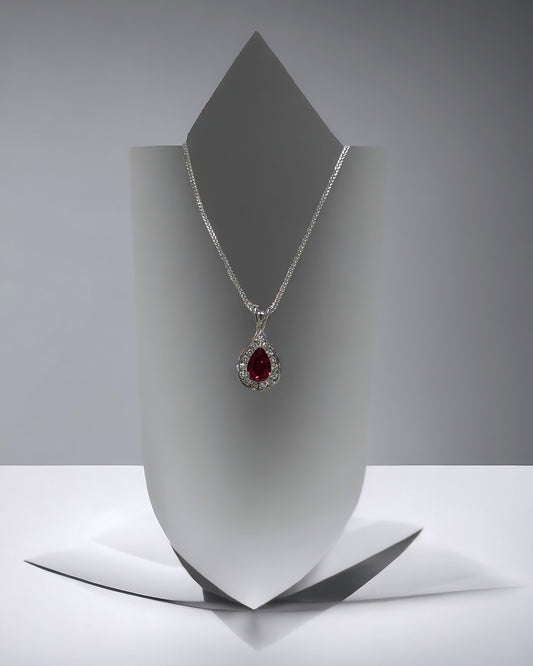 Halo Pear Shape Ruby Pendant