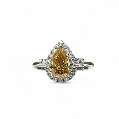 Natural Fancy Brownish Yellow Pear Shaped Diamond Ring