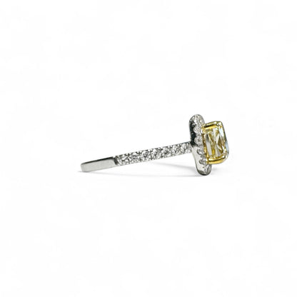 Natural Fancy Intense Yellow Cushion Cut Diamond Ring