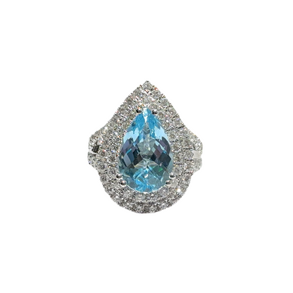 DOUBLE HALO LIGHT BLUE TOPAZ RING