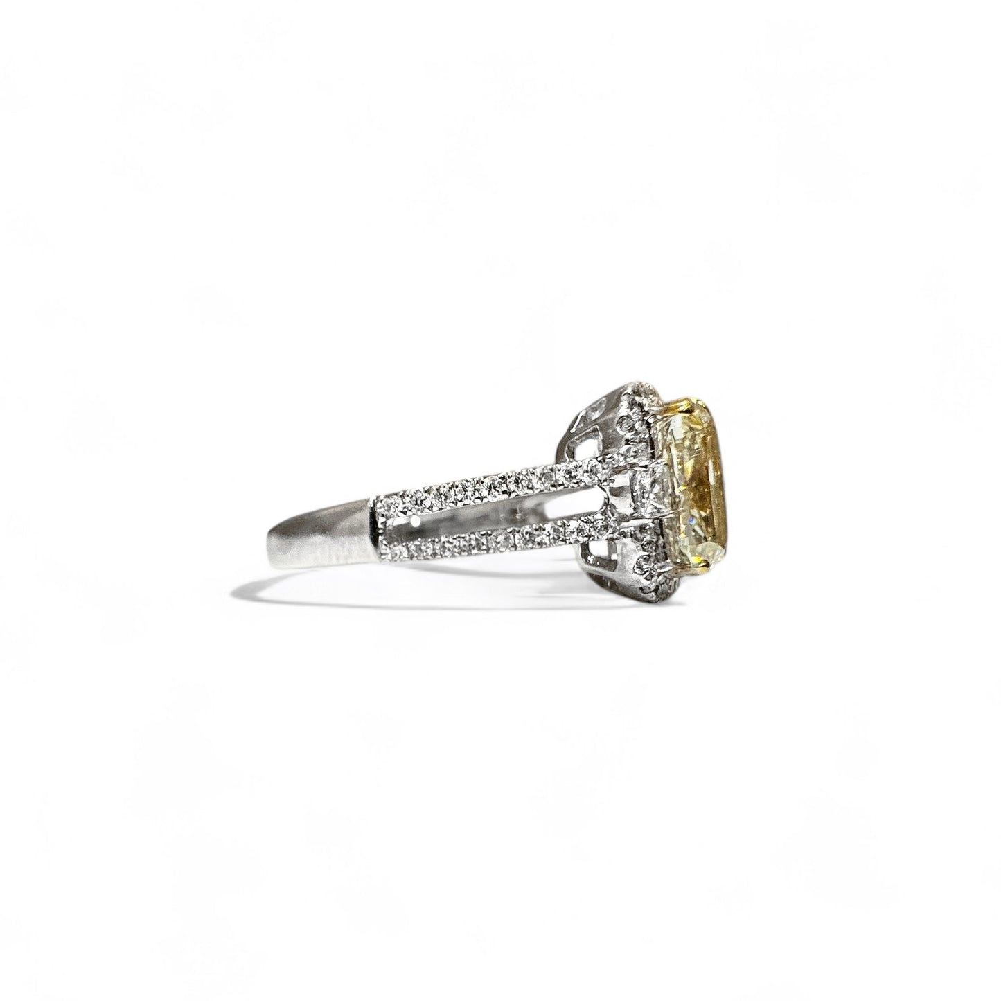 Natural Light Fancy Yellow Long Cushion Cut Diamond Ring