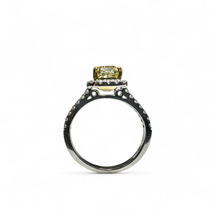 Natural Fancy Intense Yellow Cushion Cut Diamond Ring