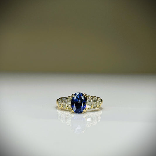 Blue Sapphire and Baguette Ring