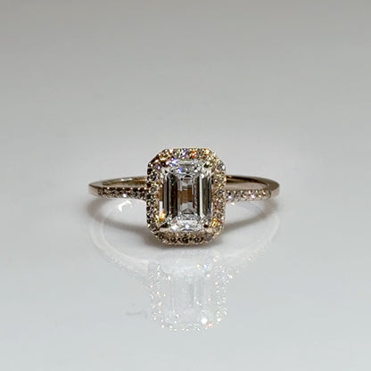 1.01 CT EMERALD CUT HALO RING