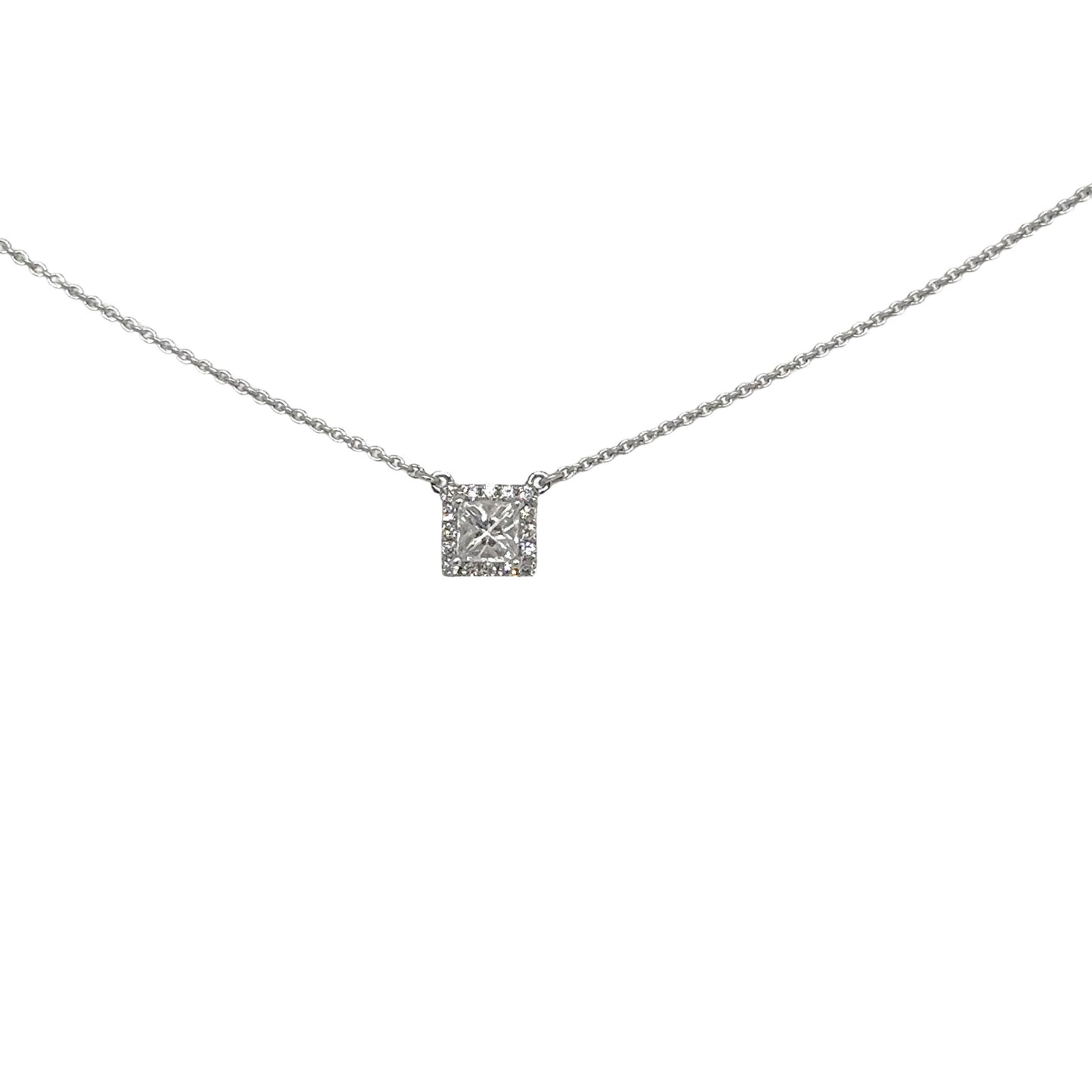 Square Halo Princess Cut Diamond Necklace