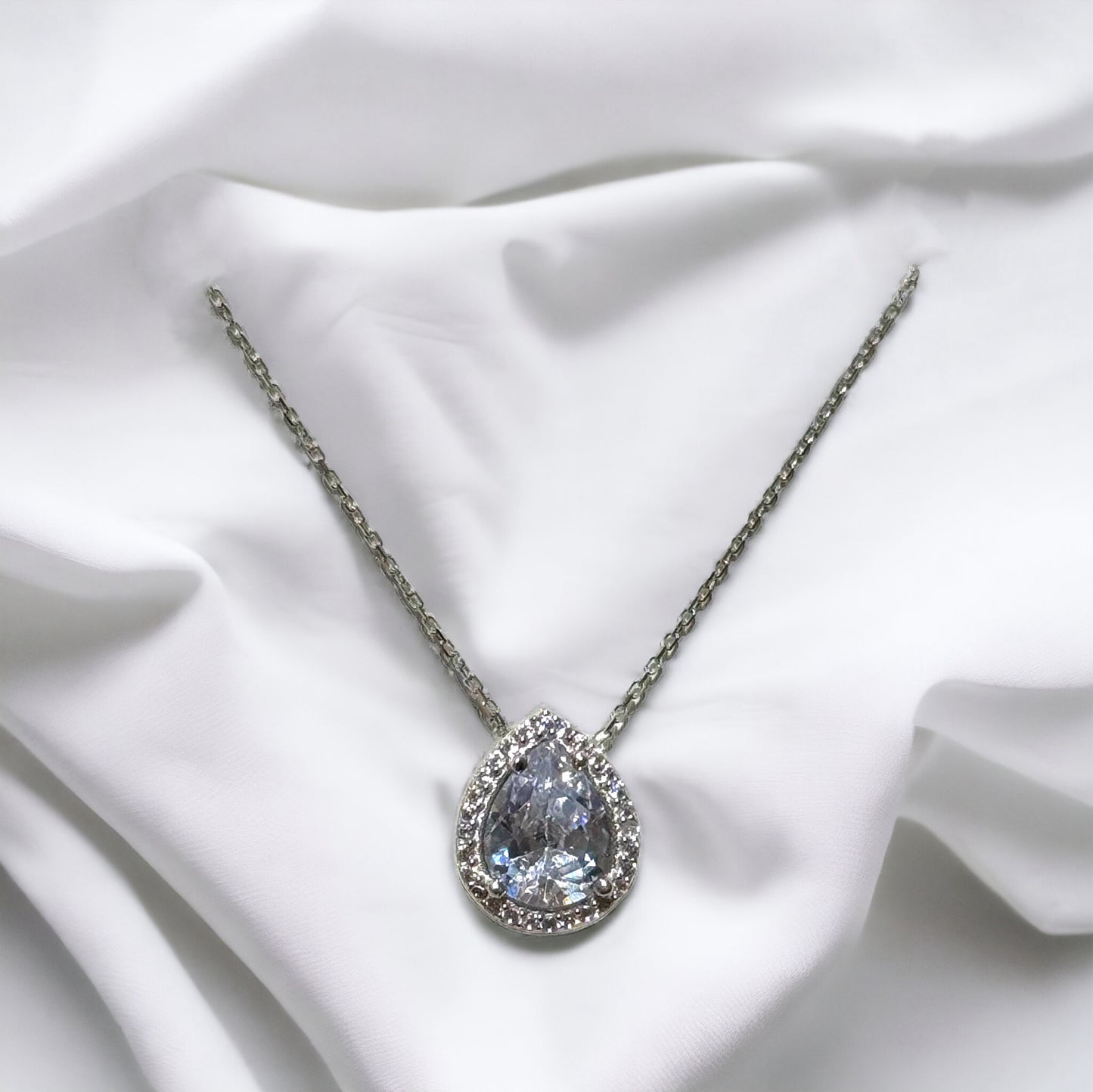 Halo Pear Shape CZ Stone Necklace