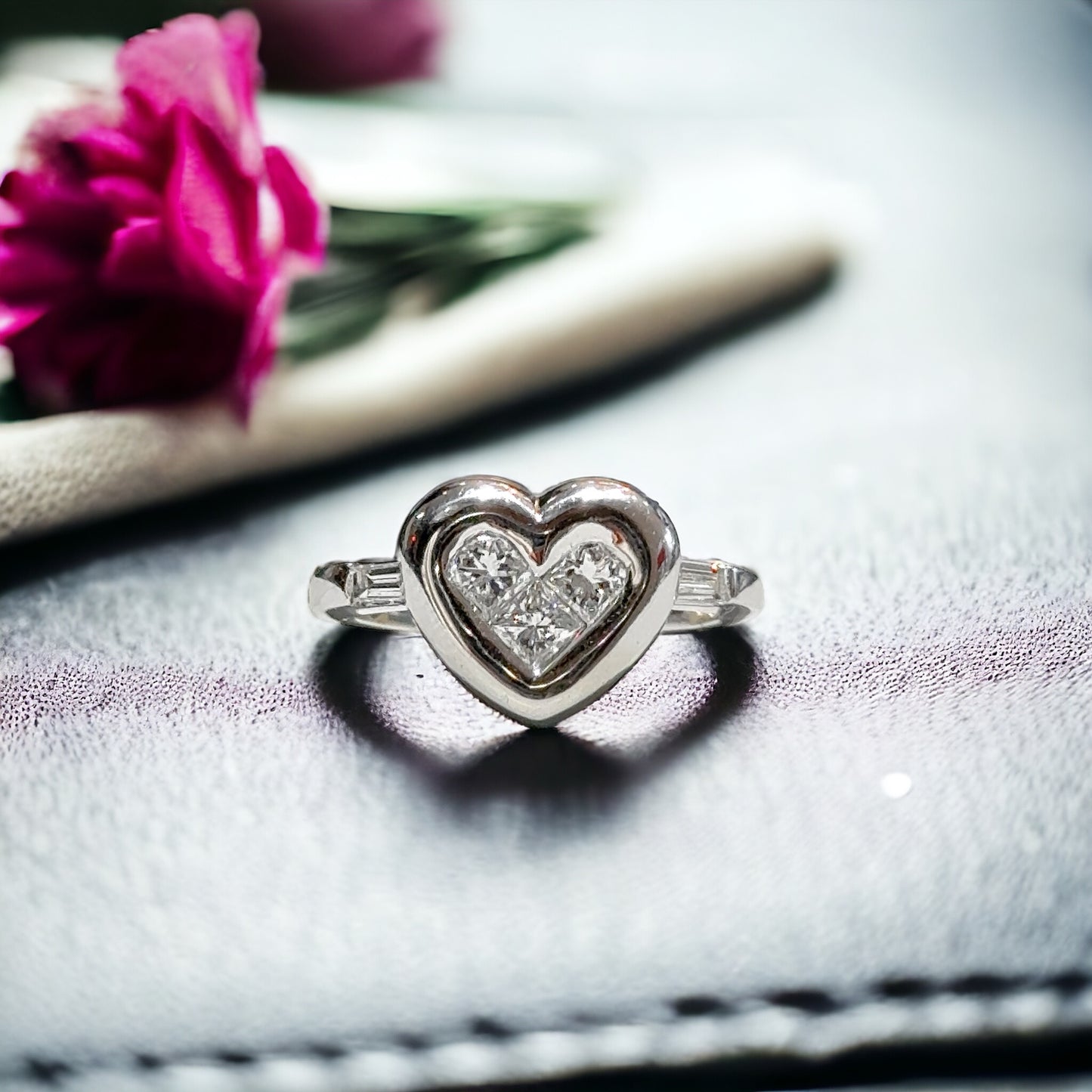 Diamond Heart Button Ring