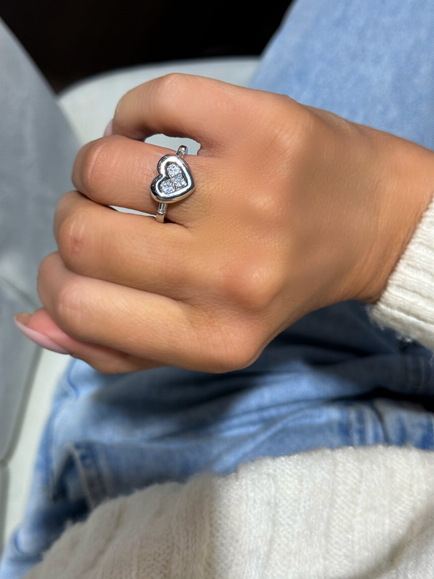 Diamond Heart Button Ring