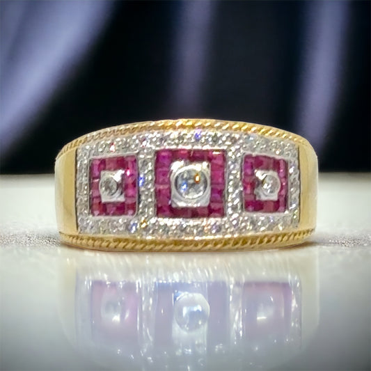 Princess Cut Ruby and Diamonds