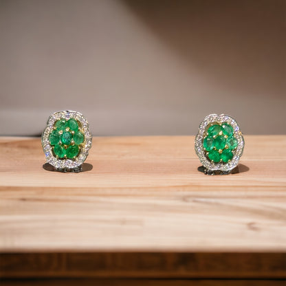 Vintage Oval Shape Emerald Earrings