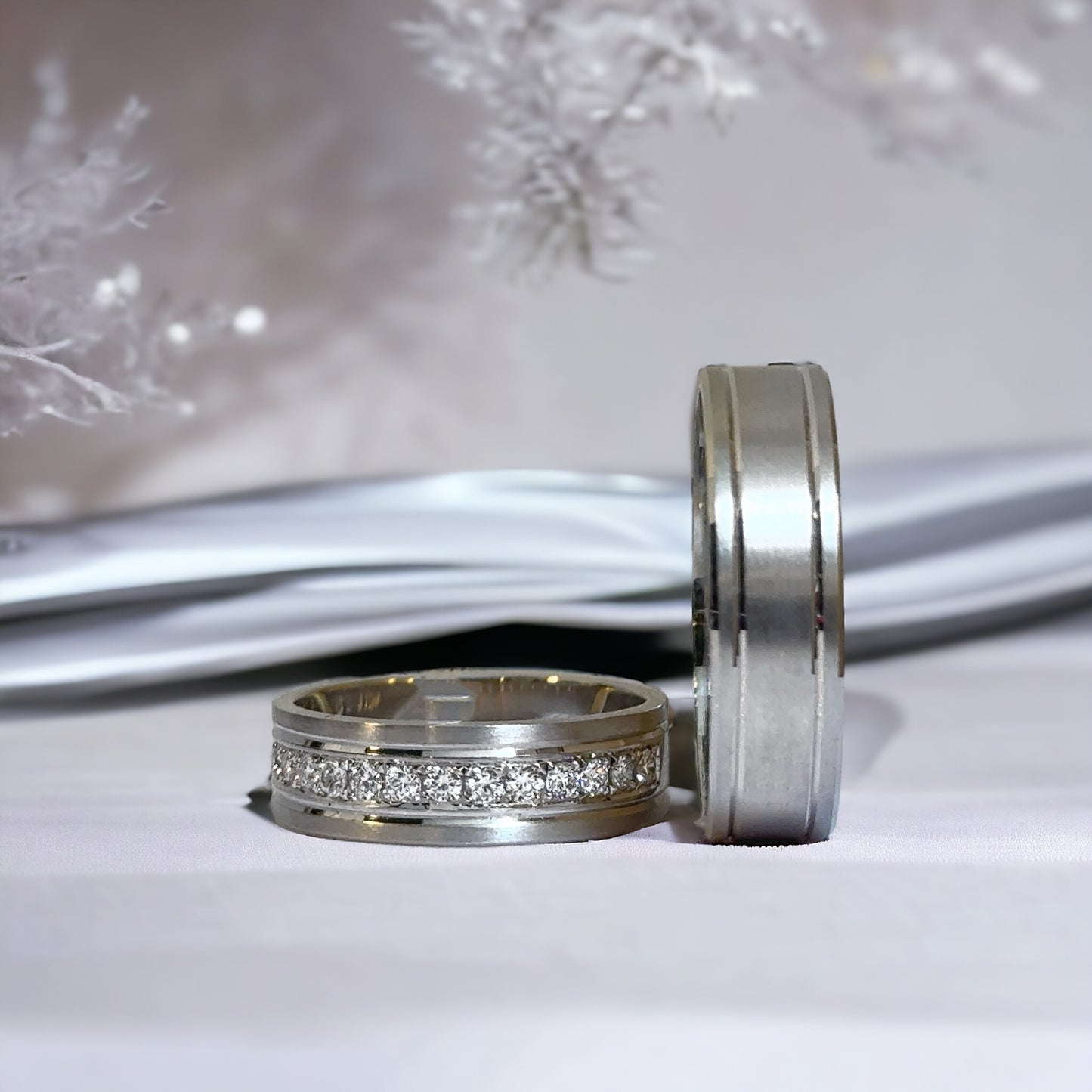 6mm Matte Finish Gold Wedding Rings With Diamonds