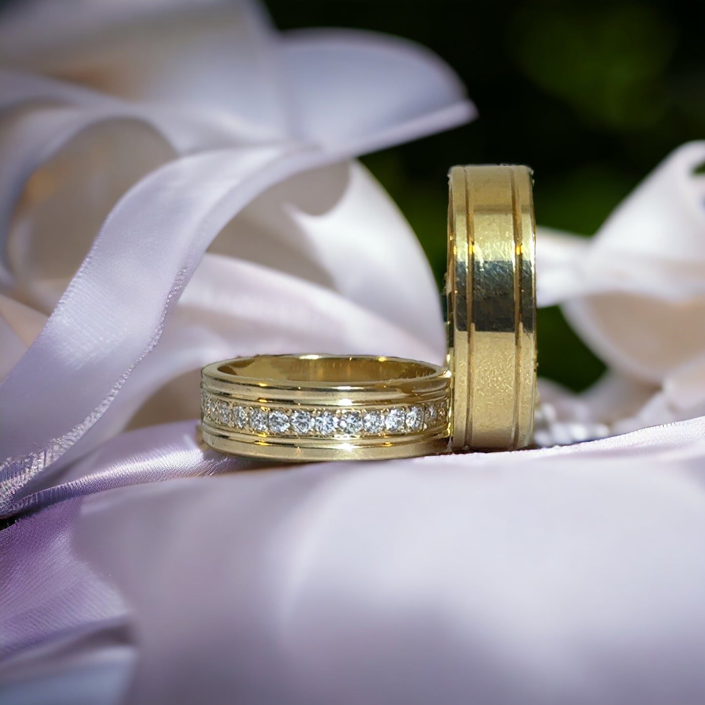 6mm Matte Finish Gold Wedding Rings With Diamonds