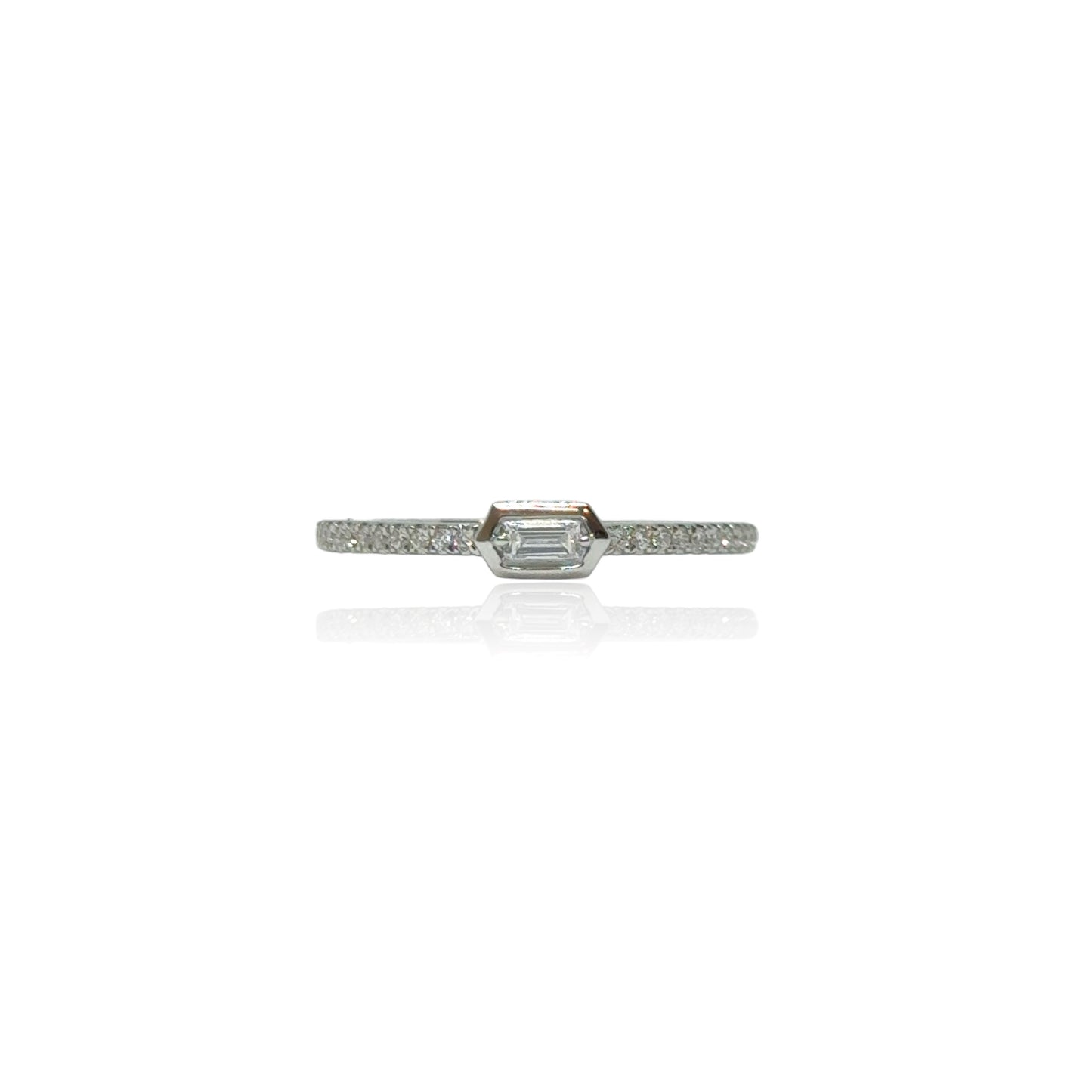 Pave Ring With Baguette Set in Bezel Setting