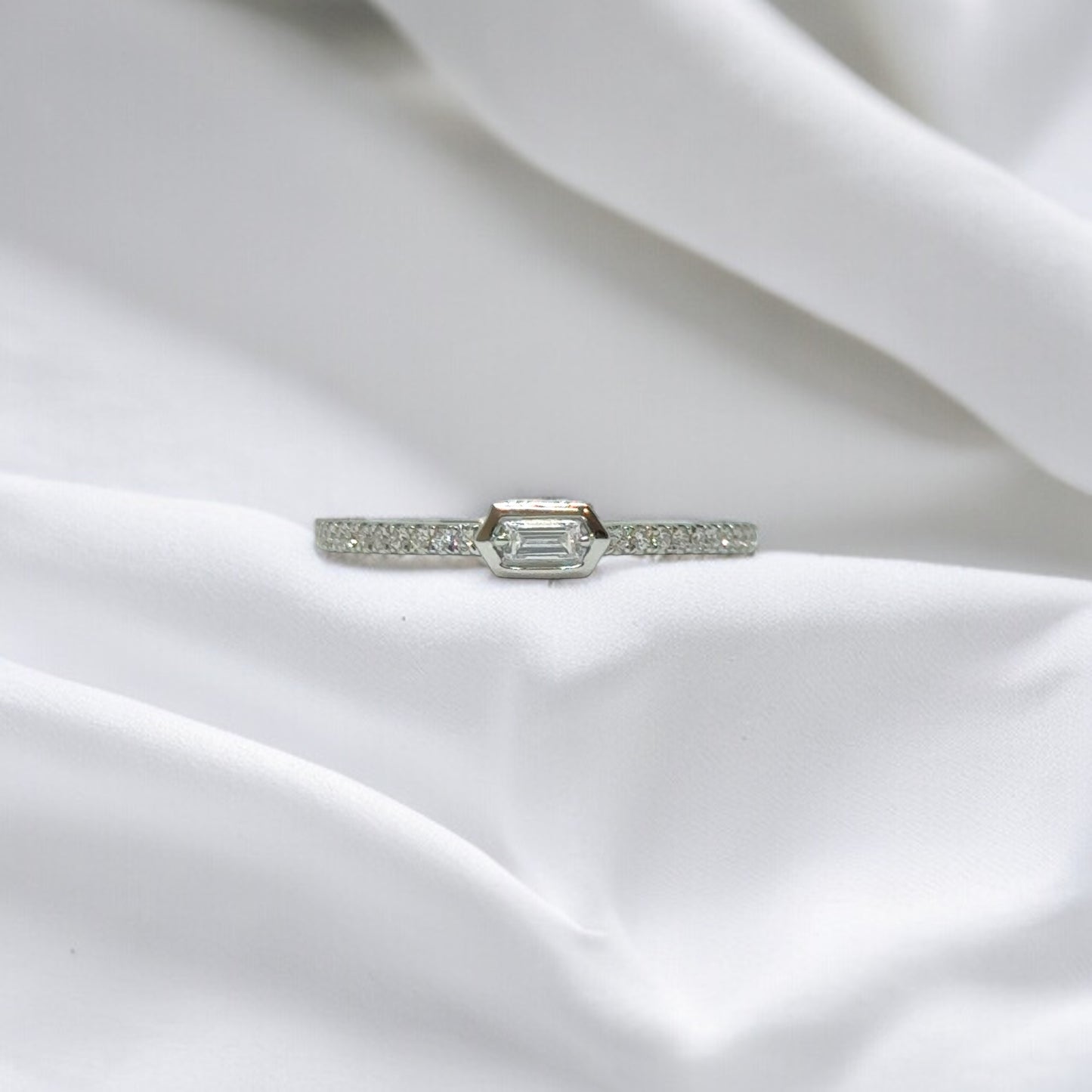 Pave Ring With Baguette Set in Bezel Setting