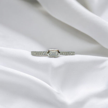 Pave Ring With Baguette Set in Bezel Setting