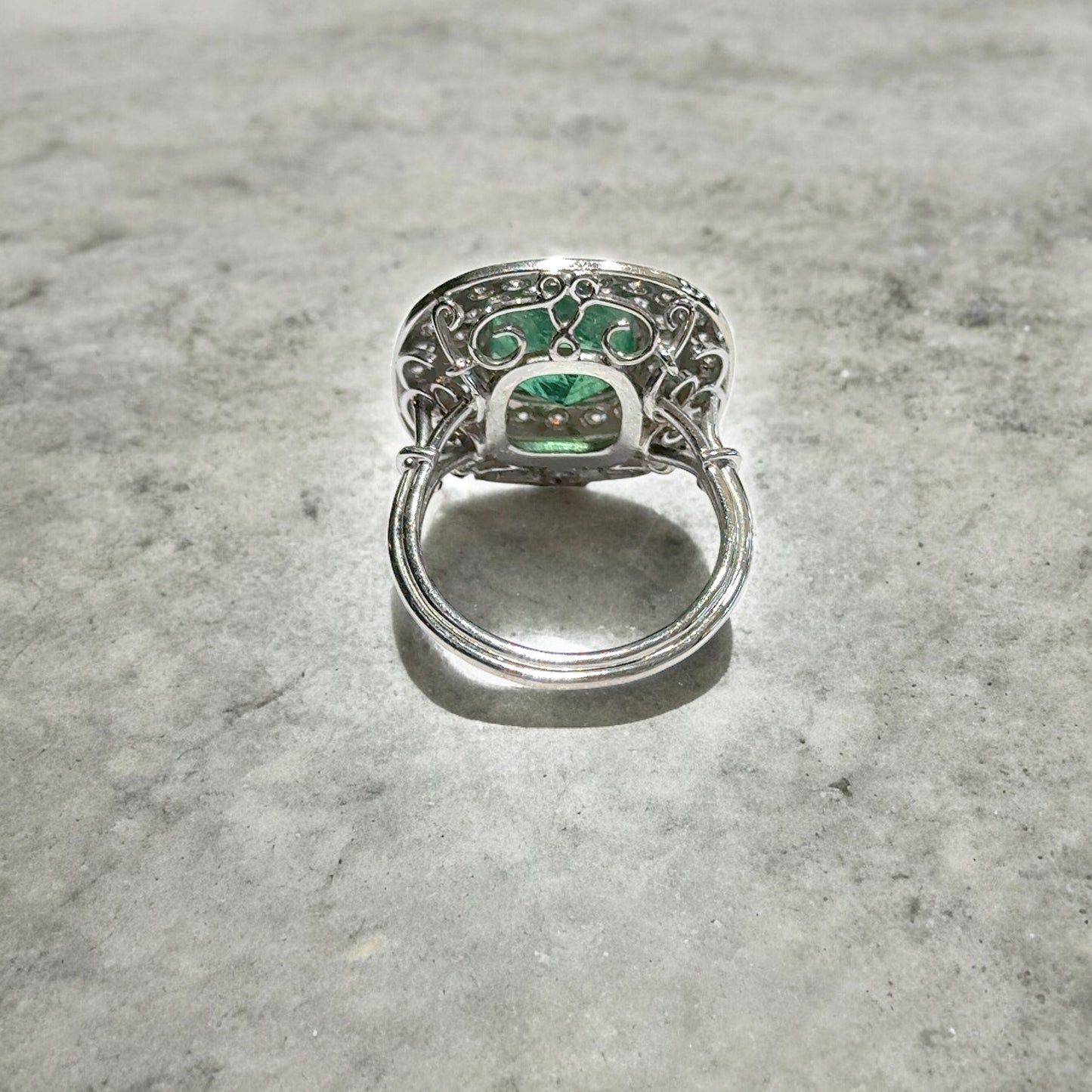 Emerald & Diamonds Double Halo Cluster Ring