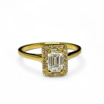 0.77 CT EMERALD CUT HALO RING