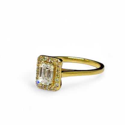 0.77 CT EMERALD CUT HALO RING