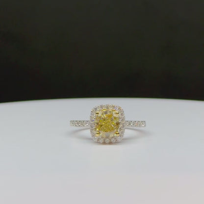 Natural Fancy Intense Yellow Cushion Cut Diamond Ring