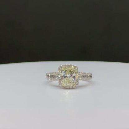 Natural Light Fancy Yellow Long Cushion Cut Diamond Ring