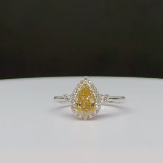 Natural Fancy Brownish Yellow Pear Shaped Diamond Ring